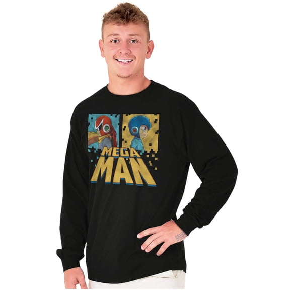 Mega Man Proto Man Pixel Robots Plus Size Long Sleeve Graphic Tee Shirt Brisco Brands 3X