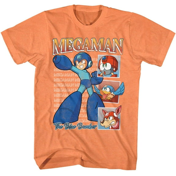Mega Man Repeat Squares Cantaloupe Heather Adult T-Shirt