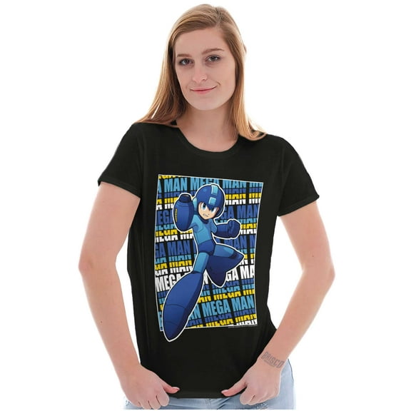 Mega Man Rockman Video Game Character Womens Slim Fit Graphic Tee Brisco Brands M