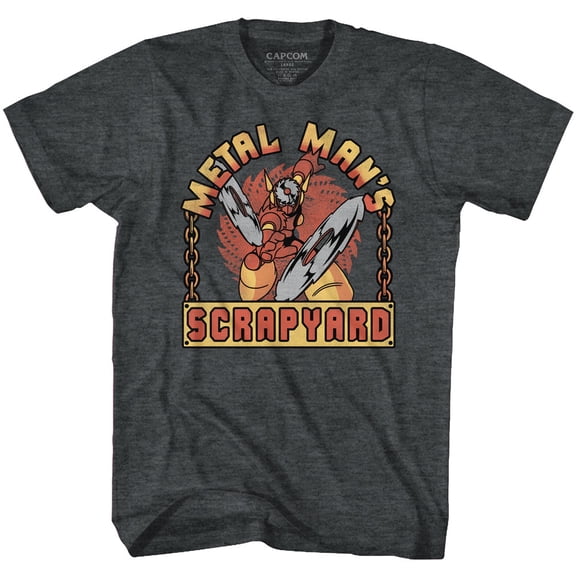 Mega Man Scrap Yard Sign Black Heather Adult T-Shirt
