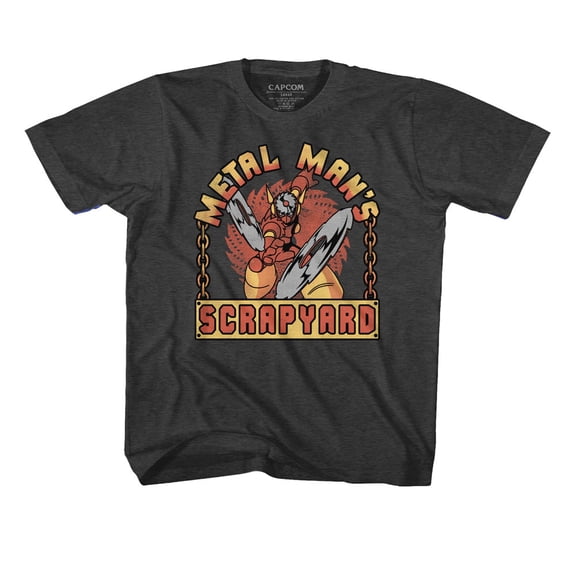 Mega Man Scrap Yard Sign Black Heather Youth T-Shirt