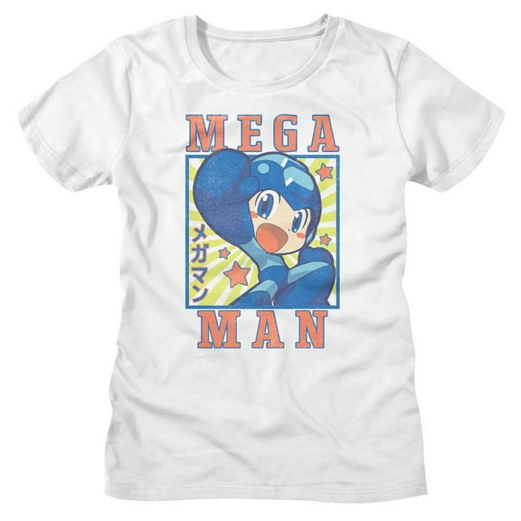 Mega Man Square And Stars White Women's T-Shirt M