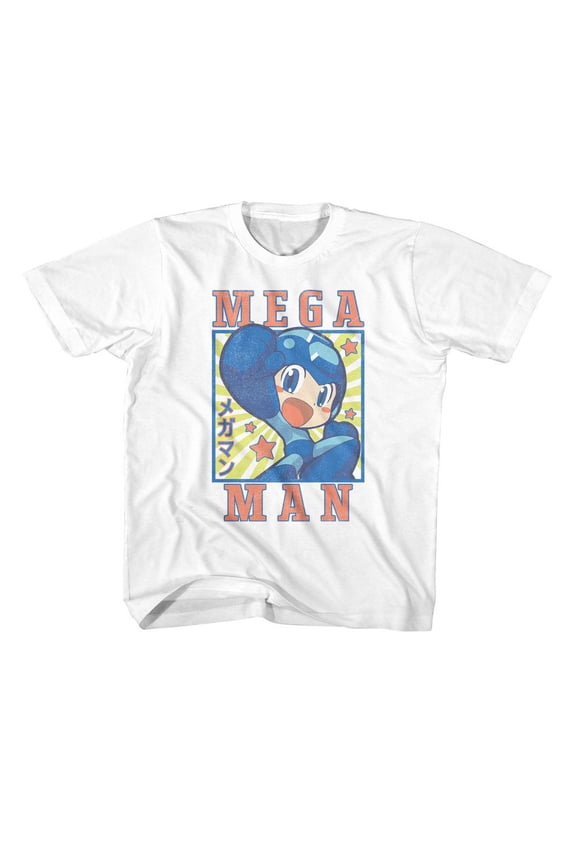 Mega Man Square And Stars White Youth T-Shirt