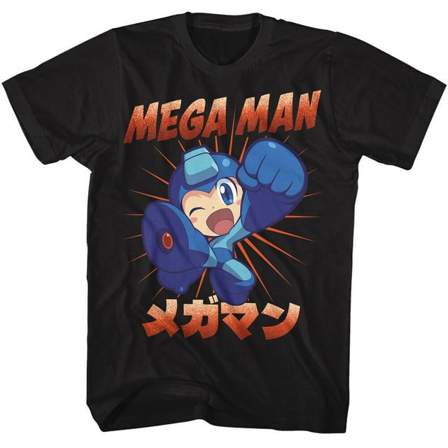 Mega Man T-Shirt Men's Official Cap Com Japanese Kick New Black Merch