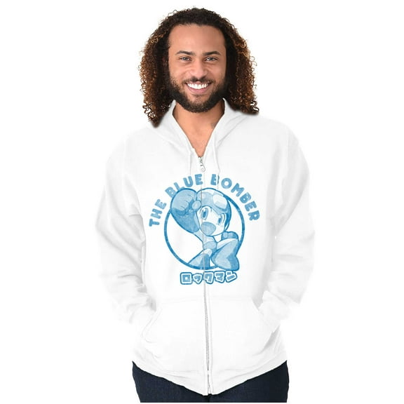 Mega Man The Blue Bomber Cartoon Unisex Plus Size Zip Hoodie Brisco Brands 2X