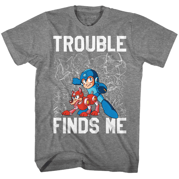 Mega Man Trouble Graphite Heather Adult T-Shirt