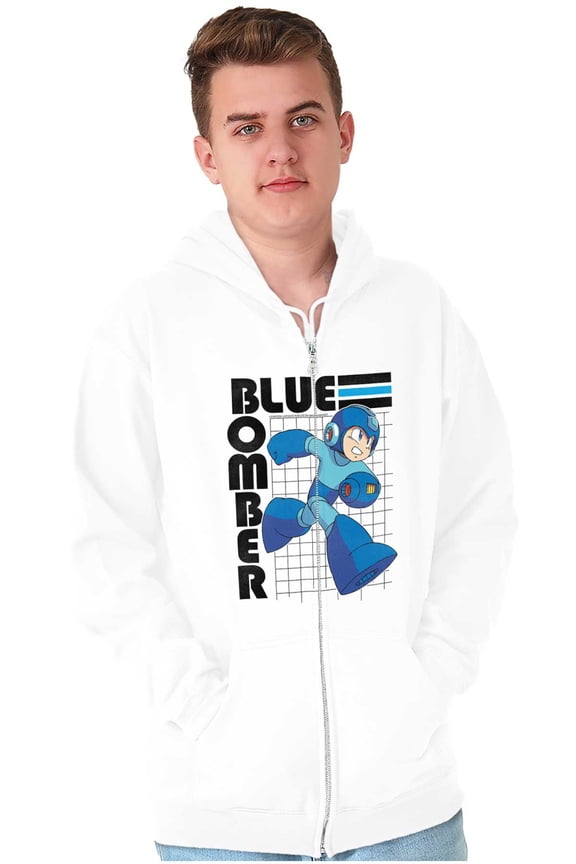 Video Game Blue Bomber Unisex Plus Size Zip Hoodie Brisco Brands 2X