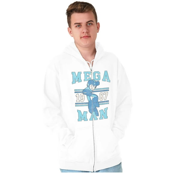 Mega Man Video Game College Varsity Unisex Fleece Graphic Zip Up Hoodie Brisco Brands 2X