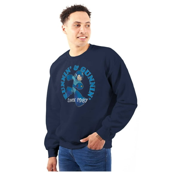 Mega Man Video Game Runnin and Gunnin Unisex Plus Size Sweatshirt Brisco Brands 2X