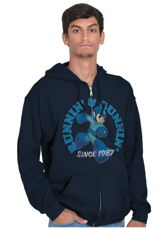 Mega Man Video Game Runnin and Gunnin Zip Up Hoodie Men's Women's Brisco Brands 2X