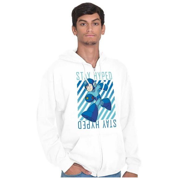 Mega Man Video Game Stay Hyped Unisex Fleece Graphic Zip Up Hoodie Brisco Brands 4X