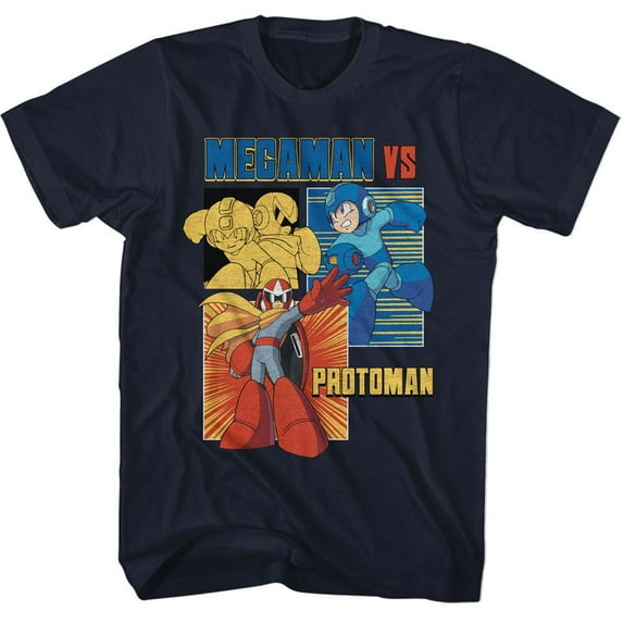 Mega Man Vs Protoman Navy Adult T-Shirt 4Xlt