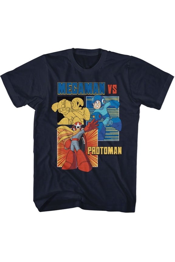 Mega Man Vs Protoman Navy Adult T-Shirt