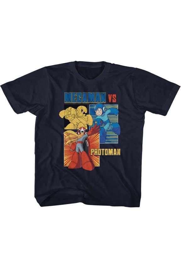 Mega Man Vs Protoman Navy Youth T-Shirt