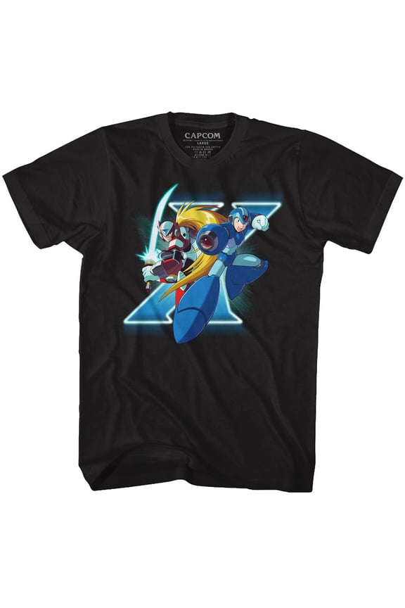 Mega Man X And Zero Black Adult T-Shirt