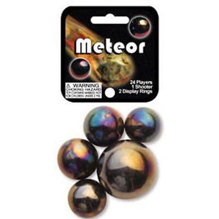 Mega Marble- 25 Marbles -24 Collectible Marbles,1 Shooter, Net bag- Meteor