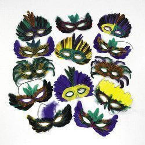 Mega Mardi Gras Feather Mask Asst(50Pc) - Apparel Accessories - 50 Pieces