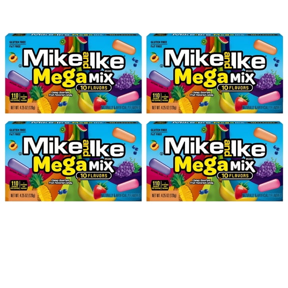 Mega Mix Chewy Candy, Theater Box, 4-Pack, Assorted Fruit Flavors for Party Favors, Snacking, Gift Baskets, Stocking Stuffers & Goodie Bag Fillers