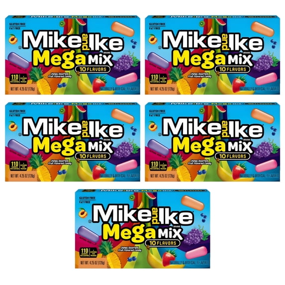 Mega Mix Chewy Candy, Theater Box, 5-Pack, Assorted Fruit Flavors for Party Favors, Snacking, Gift Baskets, Stocking Stuffers & Goodie Bag Fillers