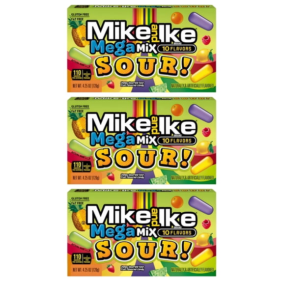 Mega Mix Sour Chewy Candy, Theater Box, 3-Pack, Assorted Fruit Flavors for Sharing and Movie Nights