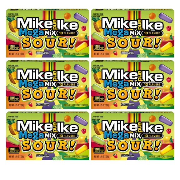 Mega Mix Sour Chewy Candy, Theater Box, 6-Pack, Assorted Fruit Flavors for Sharing and Movie Nights