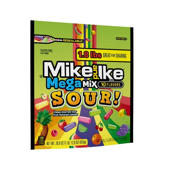 Mega Mix Sour Mike and Ike Candy, 28.8 Ounce Bag (Pack of 1), Chewy Candy, Vending Machine Candy, Gummy Candy Mix, Sour Candy