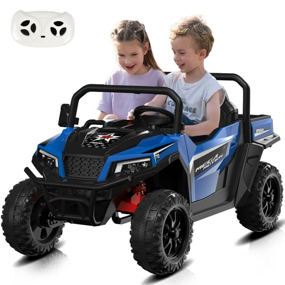 Mega Motion 24V Kids Electric Ride-On UTV Truck with 4WD, Dump Bed, 2 Seats, LED Lights, Music, Remote Control, Shovel, for Boys & Girls