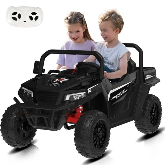 Mega Motion 24V Kids Electric Ride-On UTV Truck with 4WD, Dump Bed, 2 Seats, LED Lights, Music, Remote Control, Shovel, for Boys & Girls