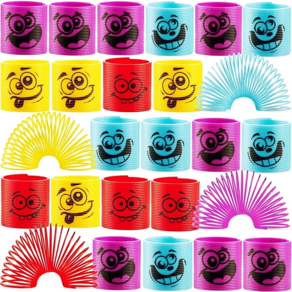 Mega (Pack of 50) Coil Springs for Kids - Assorted Silly Faces and Colors, Mini Plastic Spring Toy for Party Favors, Carnival Prizes, Gift Goodie Bag Filler, Stocking Stuffers