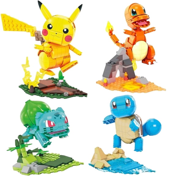 Mega Pokemon Construx Quad Set - Pikachu, Bulbasaur, Squirtle & Charmander Building Kit (818 Pieces)