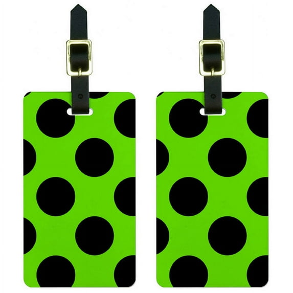 Mega Polka Dots Black Green Luggage Tags Suitcase Carry-On ID, Set of 2