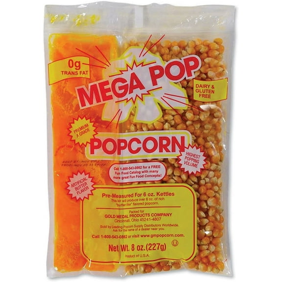 Mega Pop Popcorn Butter 8 oz Bag 36 Bags/Carton GOM2836