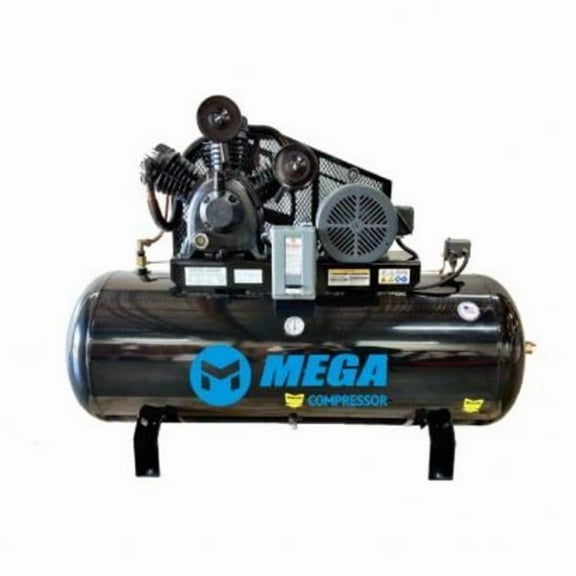 Mega Power MP-10120H3-U 120 gal 208-230V 10 HP Horizontal 35 CFM at 175-200 PSI 3 Phase Power Two Stage Air Compressor