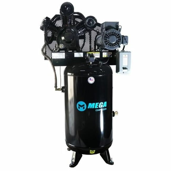 Mega Power MP-7580VM10U 80 gal 7.5 HP Upright 28 CFM at 175 PSI Two Stage Air Compressor with Mag Starter & 10 HP Pump