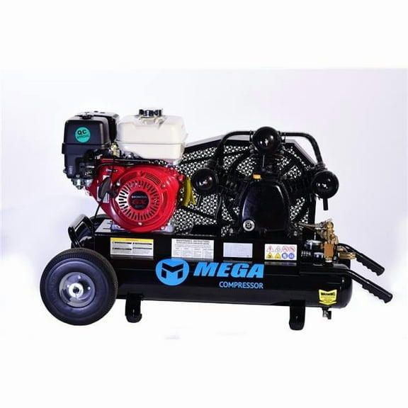 Mega Power MP-9010G 10 gal Dual Wheeled 9 HP 20 CFM at 100-150 PSI Two Stage Taiwan Pump Air Compressor with Recoil Star Honda Engine
