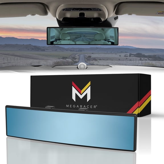 Mega Racer 10.6" Convex Rearview Mirror Panoramic Wide Angle Anti-Glare Blue Tint Universal Clip-On Blind Spot Mirror for Cars & SUVs (270mm)