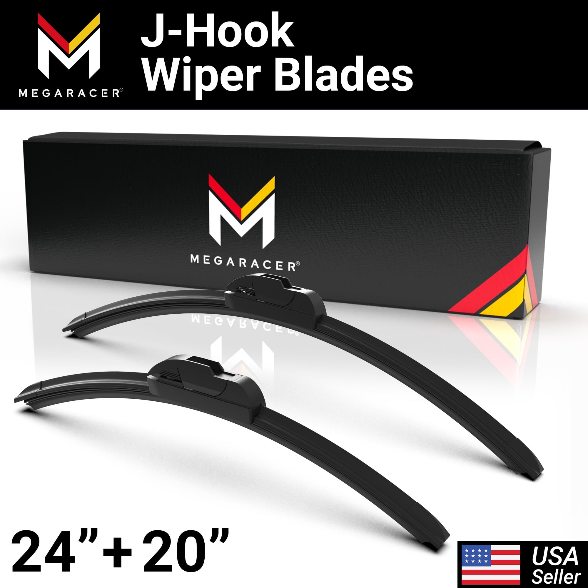 Mega Racer (2 PACK) 24"+ 20" Front Windshield Wipers J Hook AllSeason