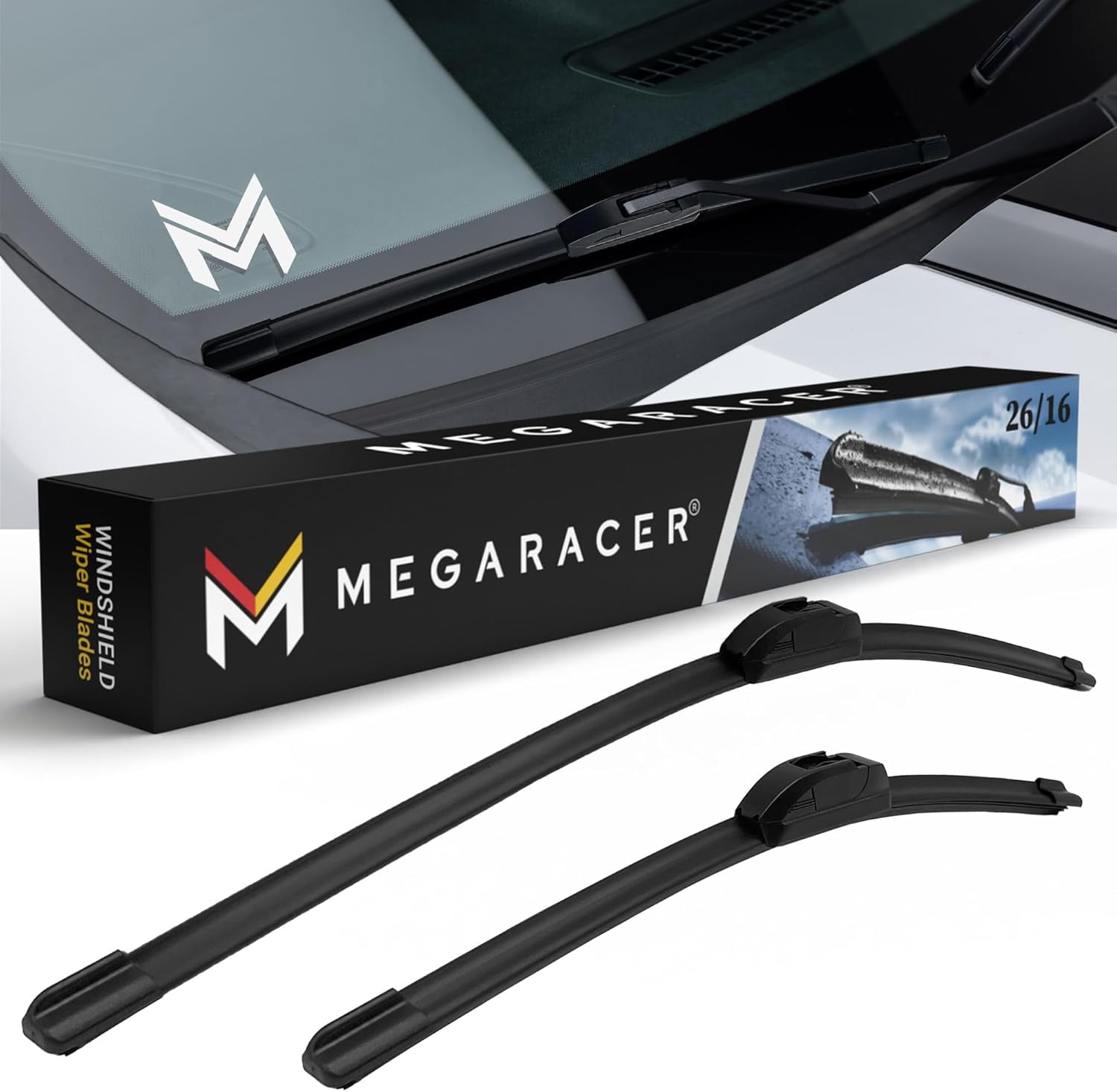 Mega Racer (2 Pack) 26"+ 16" Windshield Wiper Blades J Hook All-Season Beam Blade
