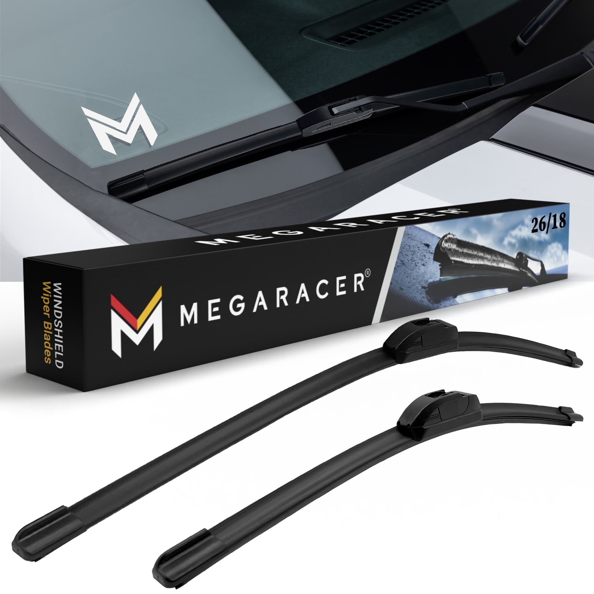 Mega Racer (2 Pack) 26"+ 18" Windshield Wiper Blades J Hook All-Season Beam Blade
