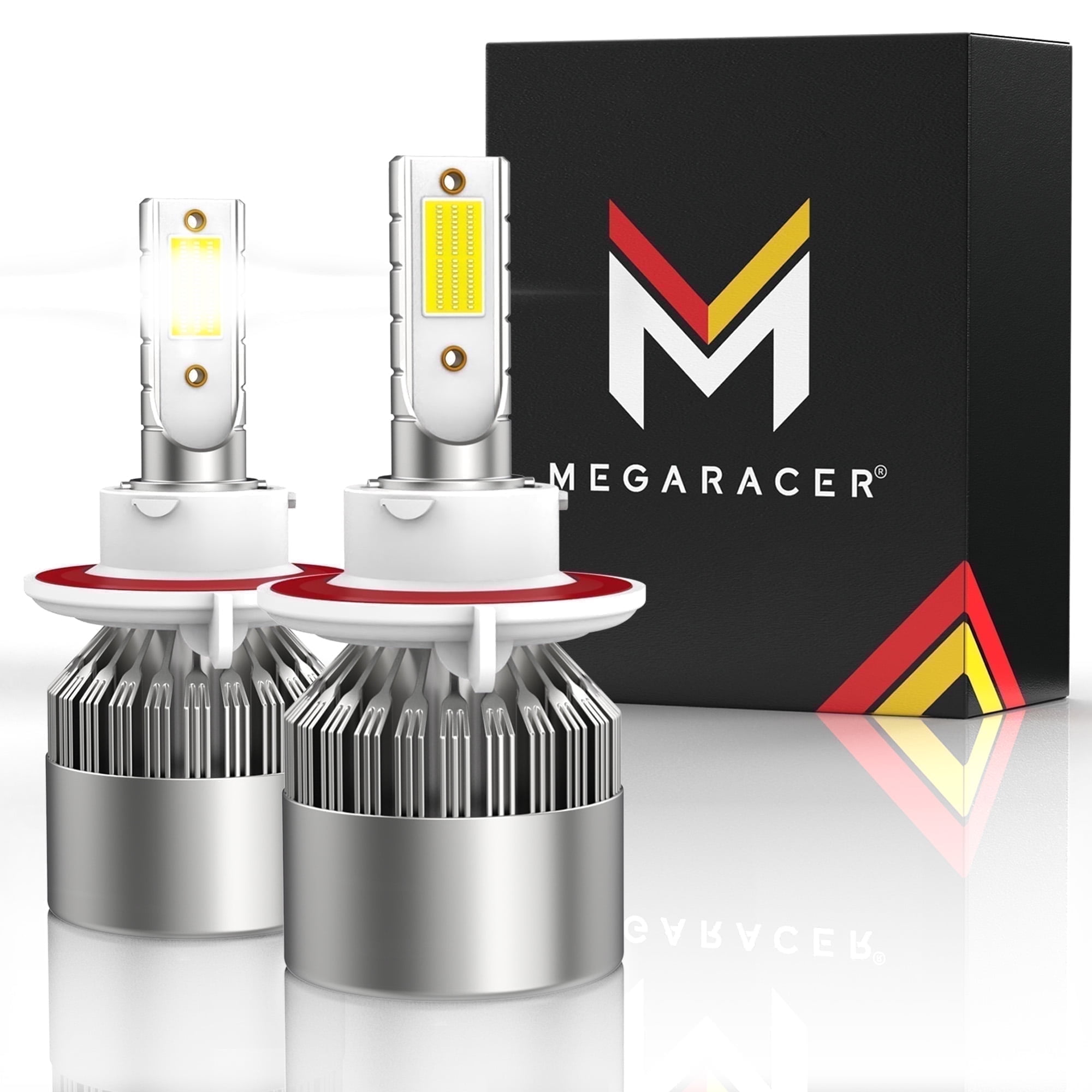 Mega Racer 2 Sided H13 9008 LED Headlight Bulb (2 PACK) - 6000K Bright White 40W 8000LM - High & Low Beam Replacement Car Bulbs