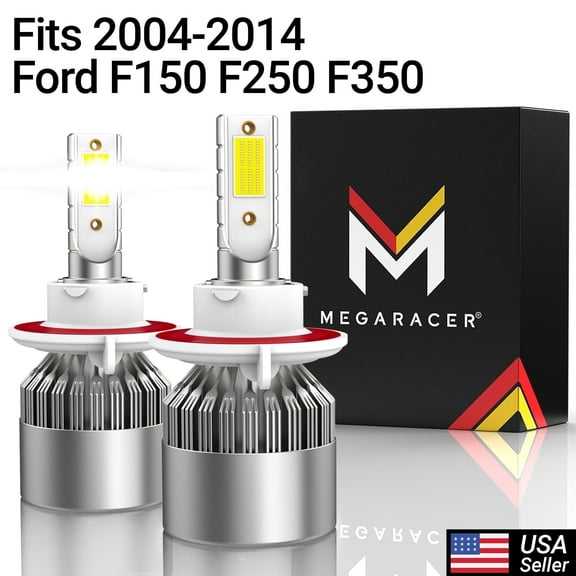Mega Racer 2004-2014 Ford F150 F250 F350 H13 9008 LED Headlight Bulb (2 PACK) - 6000K Bright White 40W 8000LM - Replacement Car Bulbs
