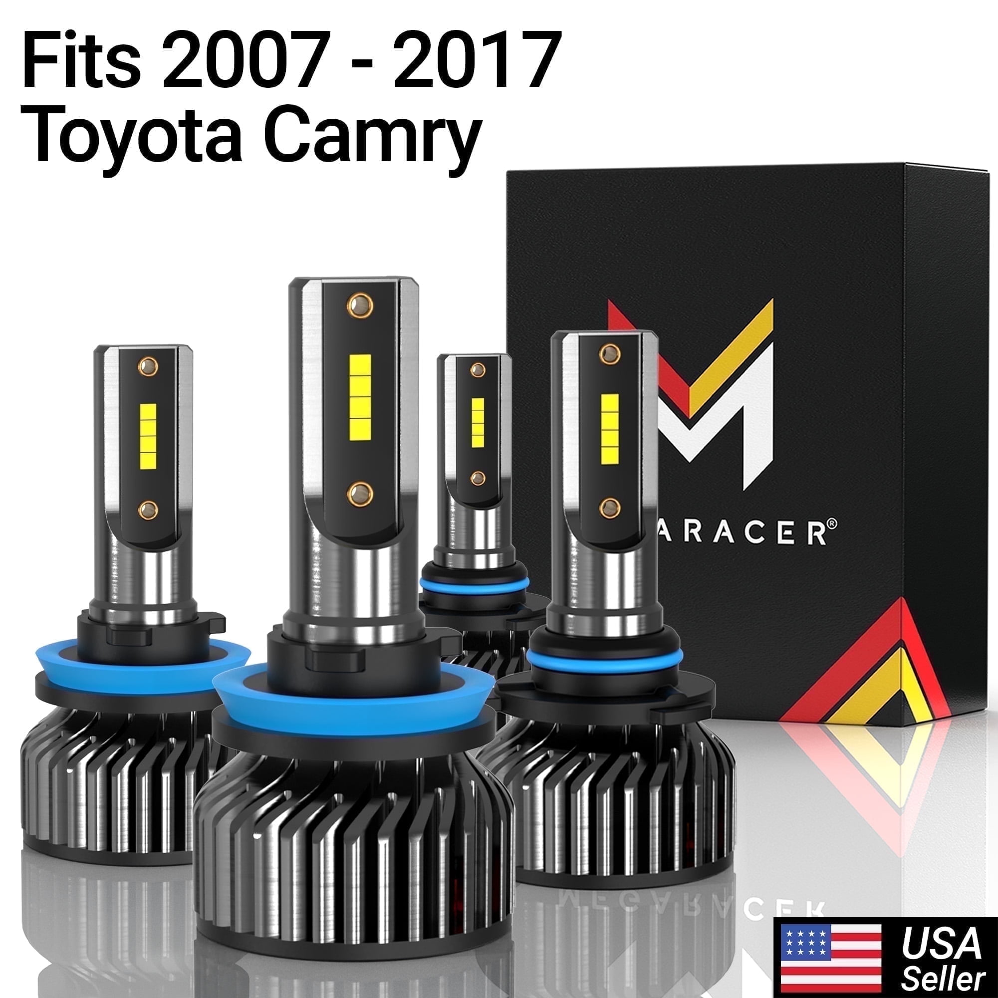 Mega Racer 2007-2017 Toyota Camry H11 9005 LED Headlight Bulb 4 PACK - 6000K Bright White 12V 60W 16000LM - High & Low Beam Replacement Car Bulbs
