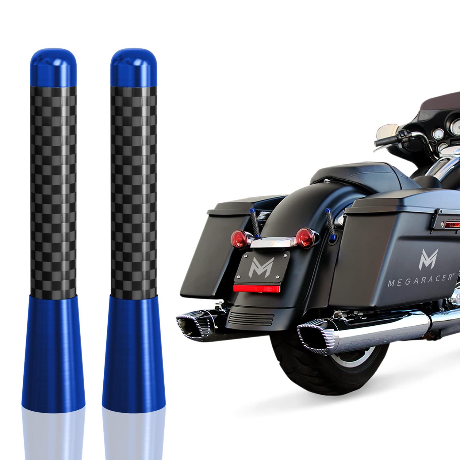 Mega Racer 3.1" Navy Carbon Fiber Motorcycle Antenna for Harley