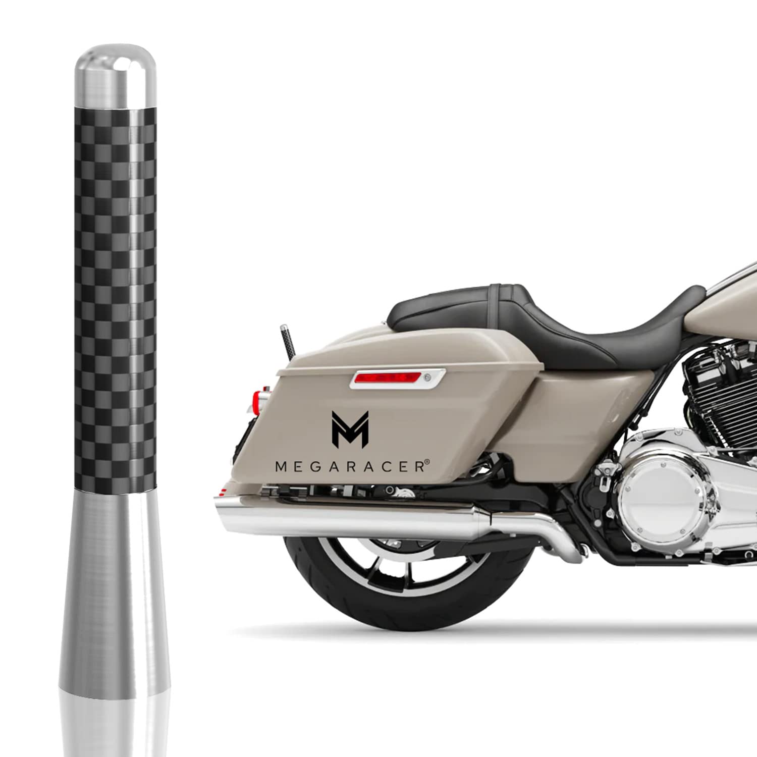 Mega Racer 3.1" Silver Carbon Fiber Motorcycle Antenna for Harley