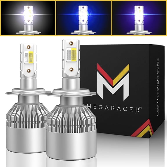Mega Racer 3 Color Changing H7 LED Headlight Bulb (2 PACK) - 6000K Bright White Blue Purple 40W 8000LM - Replacement Car Bulbs