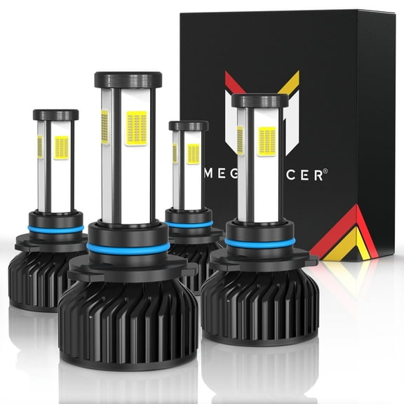 Mega Racer 4 Sided 9005 9006 HB3 HB4 Combo LED Headlight Bulb (4 PACK) - 6000K Bright White 60W 10000LM - High Beam Replacement Car Bulbs