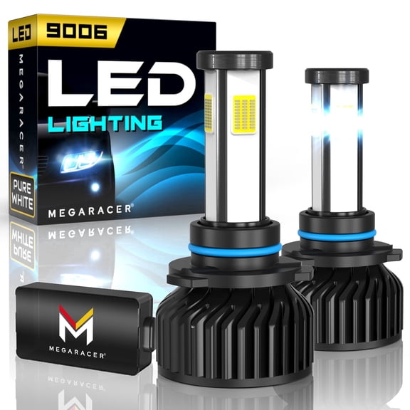 Mega Racer 4 Sided 9006 HB4 LED Headlight Bulb (2 PACK) - 6000K Bright White 60W 10000LM - Low Beam Replacement Car Bulbs
