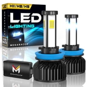 Mega Racer 4 Sided H11 LED Headlight Bulb 2 PACK - 6000K Bright White 60W 10000LM - Low Beam Replacement Car Bulbs