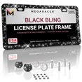 thumbnail image 1 of Mega Racer Black Bling License Plate Frame 1 PACK - Premium Crystal Diamond Rhinestones, 2 Holes Stainless Steel, Weatherproof, 1 of 6