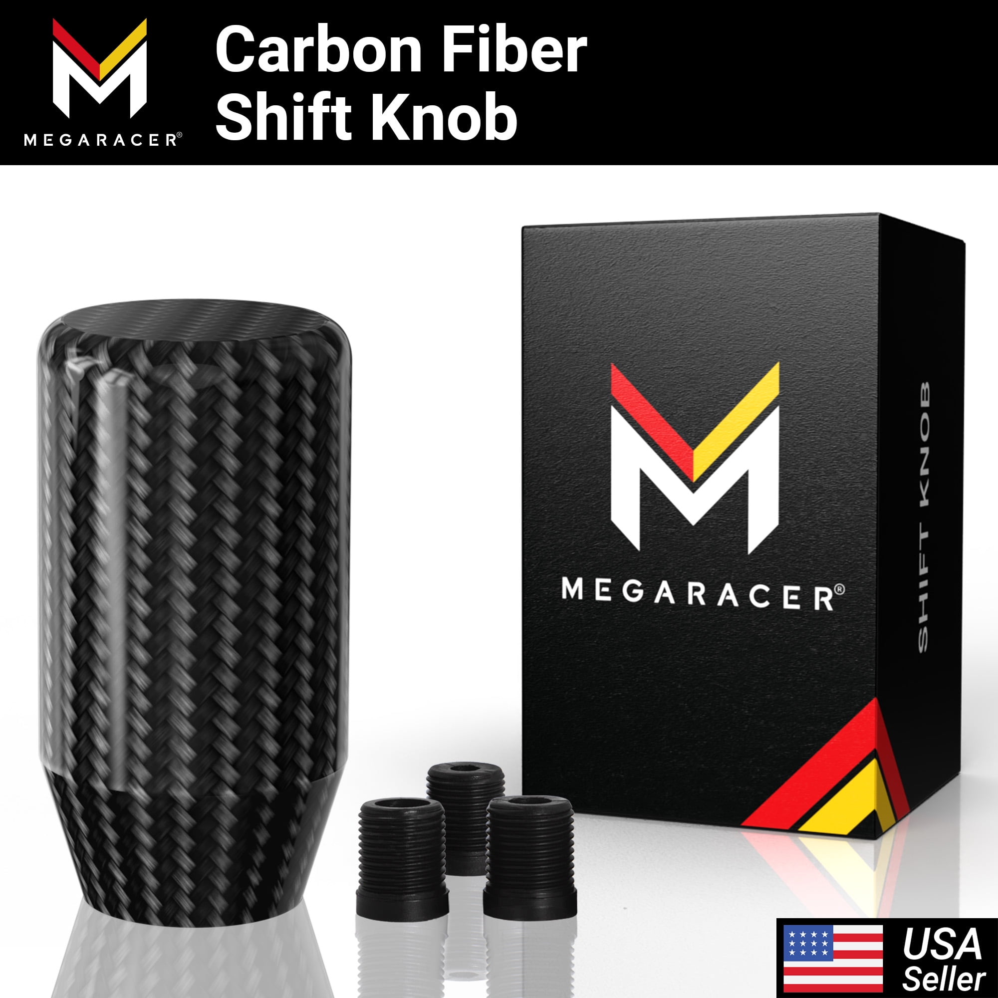 Mega Racer Carbon Fiber Shift Knob for Manual or Buttonless Automatic Transmission, 1 Piece Fits All Japanese Vehicle
